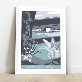 framed illustration of Elberry Cove in Paignton, Devon by artist Beth Hill