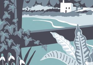 detail of illustration of Elberry Cove in Paignton, Devon by artist Beth Hill