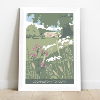framed illustration of cockington in Torquay by Devon artist Beth Hill