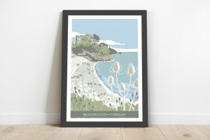 framed print featuring illustration of Beacon Cove in Torquay, Devon by artist Beth Hill