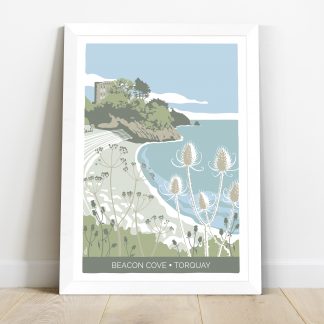 framed print featuring illustration of Beacon Cove in Torquay, Devon by artist Beth Hill