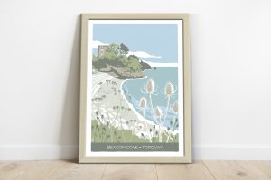 beacon cove print with natural wood frame