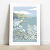 white framed print of illustration of Anstey's Cove on Torquay, Devon