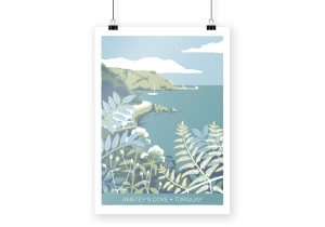 poster of illustration of Anstey's Cove on Torquay, Devon