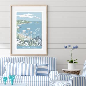 coastal art print of meadfoot beach in Torquay, South Devon