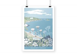 coastal art print of meadfoot beach in Torquay, South Devon