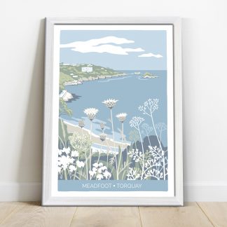 coastal art print of meadfoot beach in Torquay, South Devon