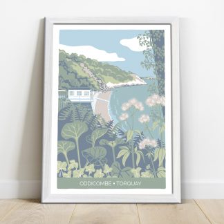 illustration of Oddicombe beach in Torquay, coastal art print