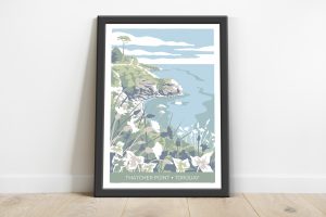 coastal illustration of thatcher point in Torquay, south Devon