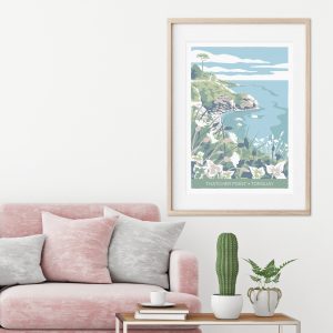 coastal illustration of thatcher point in Torquay, south Devon