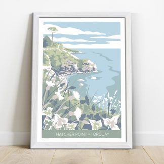 coastal illustration of thatcher point in Torquay, south Devon