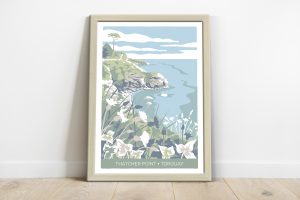 coastal illustration of thatcher point in Torquay, south Devon