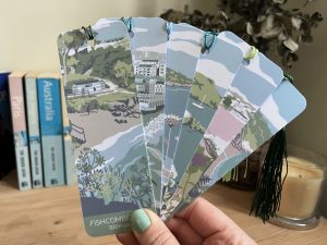 art bookmark featuring illustration of Fishcombe Cove in Brixham,