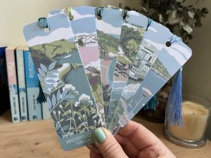 bookmark featuring illustration of Anstey's Cove in Torquay, South Devon