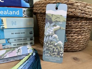 bookmark featuring illustration of Anstey's Cove in Torquay, South Devon
