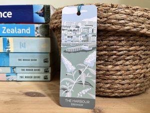 Art bokmark with illustration of the harbour in Brixham, Devon
