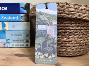 Art bookmark featuring illustration of Oddicombe in Torquay, Devon