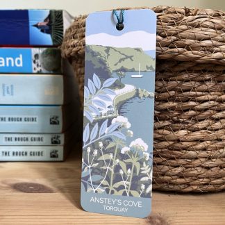 bookmark featuring illustration of Anstey's Cove in Torquay, South Devon
