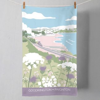 tea towel with illustration of Goodrington in paignton