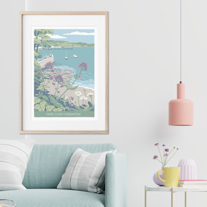 Illustration of Fairy Cove in Paignton, Devon, with pink valerian