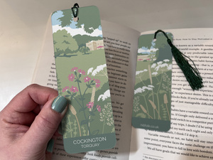 Bookmark featuring illustration of Cockington in Torquay by South Devon artist Beth Hill