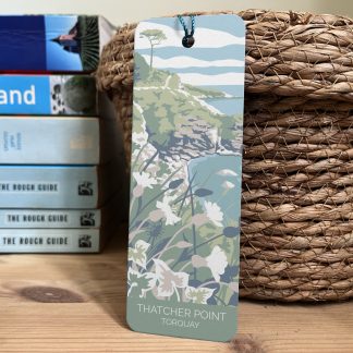 Bookmark featuring illustration of Thatcher point in Torquay by south Devon artist Beth Hill