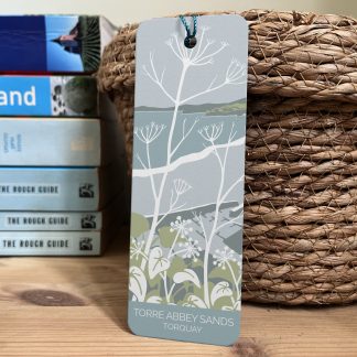 Bookmark featuring illustration of Torre Abbey Sands in Torquay by South Devon artist Beth Hill